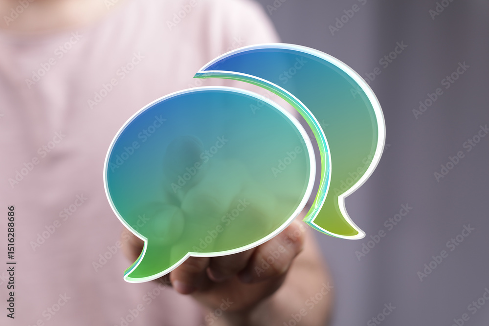 Poster abstract image of speech bubbles, representing communication, dialogue, and connection.