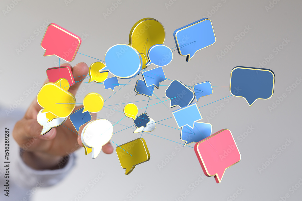 Fototapete Abstract image of interconnected speech bubbles, symbolizing global communication and networking.