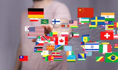 Image of interconnected flags representing global collaboration and networking.