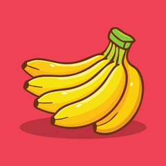 Cartoon Illustration of a Bunch of Ripe Yellow Bananas