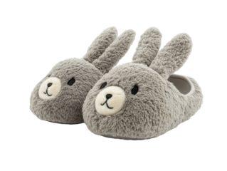 Isolated gray rabbit slippers with bear face
