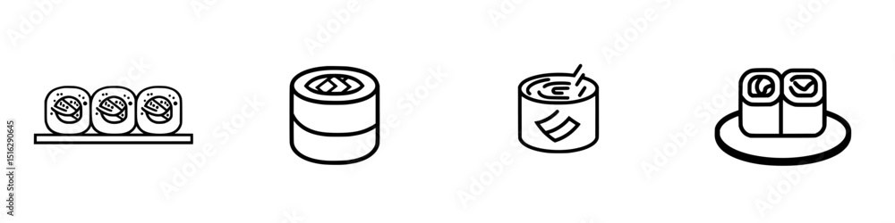 Aufkleber icon set featuring various sushi types suitable for culinary use in designs and applications
