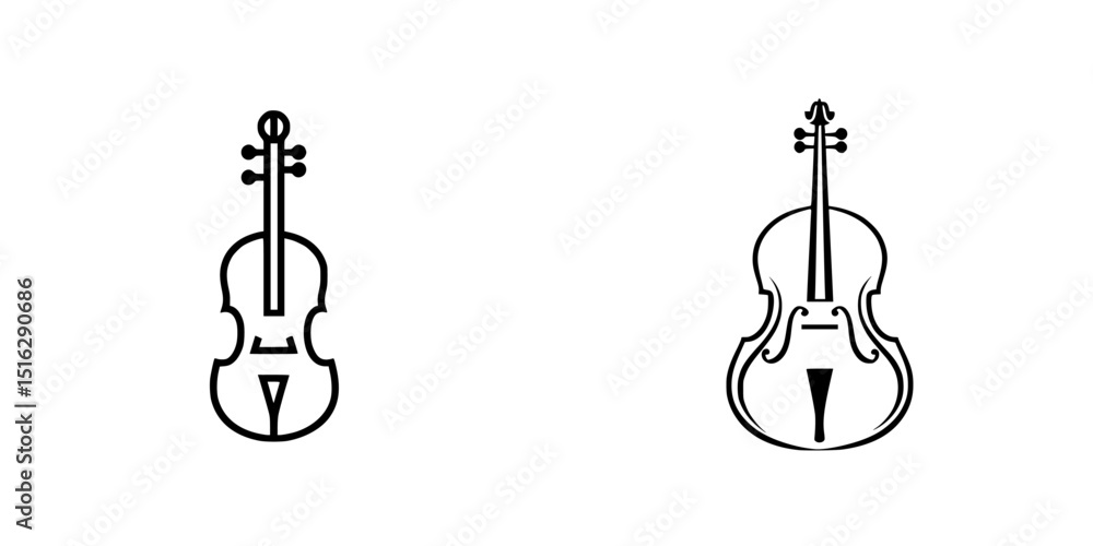 Poster curated icon set featuring distinct violin designs with simple lines and minimalistic details for va