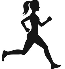 Sporty silhouettes of running women and men, featuring athletic figures and dynamic action vectors