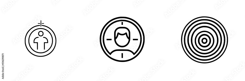 Poster icon set featuring user interface elements for navigation and target selection, highlighting modern 