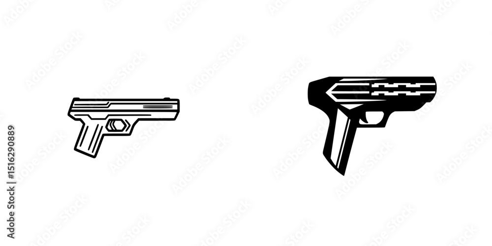Poster icon set featuring two distinct handgun designs in a minimalistic style for creative projects