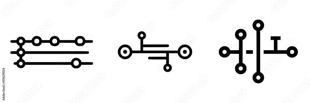 Poster icon set featuring various simple line designs suitable for digital applications and user interfaces