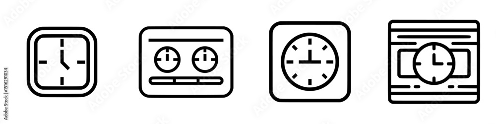 Poster timely collection of clock icons designed in a minimalist style for use in digital applications and 