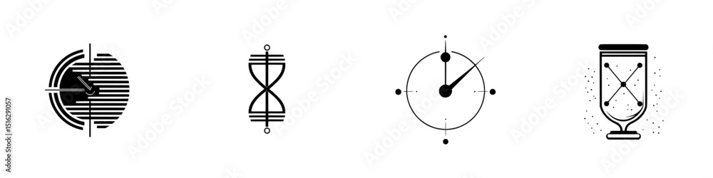Aufkleber icon set featuring modern designs representing time, measurement, and progress with minimalistic ele