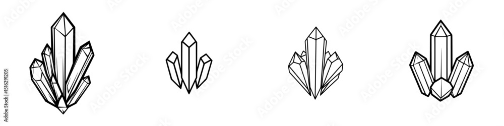 Poster icon set featuring various crystal designs showcasing different shapes and arrangements in a minimal