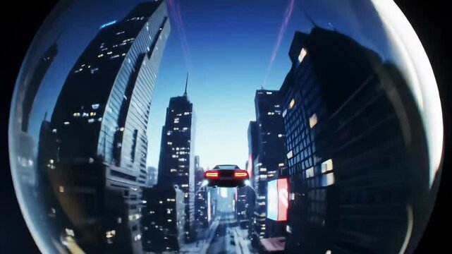 Futuristic city hovercar sphere view