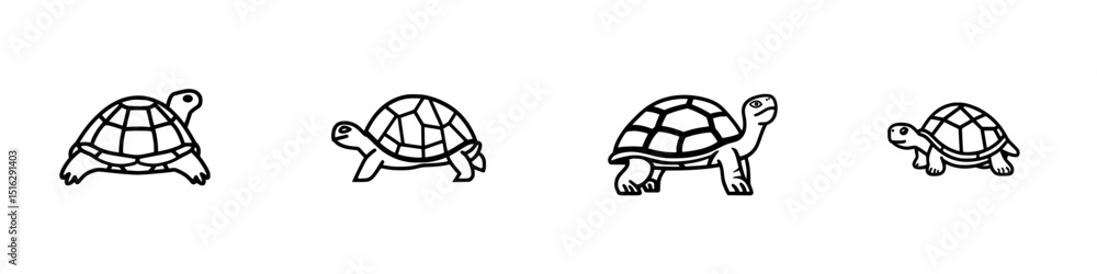 Poster icon set featuring various turtle designs in simple line art style suitable for digital usage and cr
