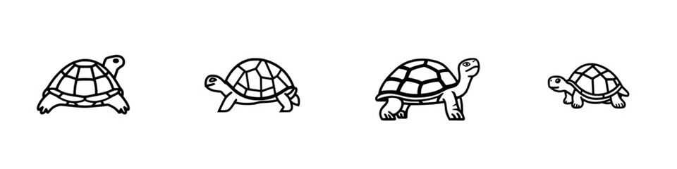 Icon set featuring various turtle designs in simple line art style suitable for digital usage and creative projects