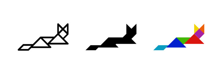 Lying cat tangram icon. Great for pet or relaxation designs.