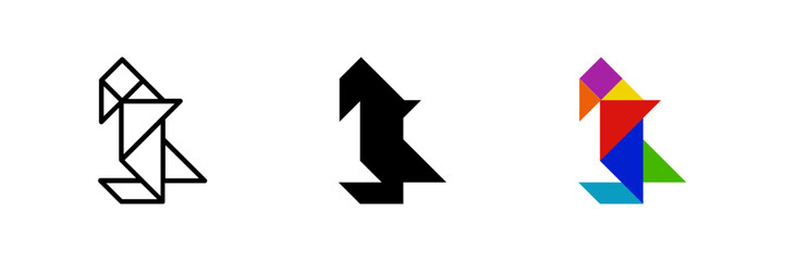 Penguin tangram icon. Ideal for arctic or puzzle designs.