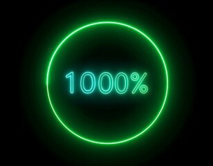 Neon green and teal circle with "1000%" text