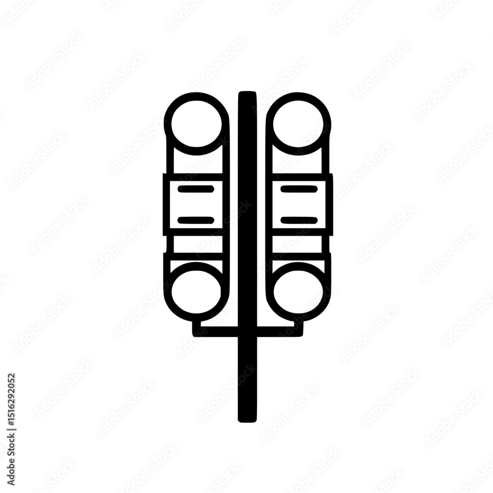 Poster icon set of two symmetrical devices used for signaling or communication purposes in a minimalist des