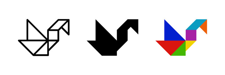 Swan tangram icon. Great for waterfowl or puzzle designs.