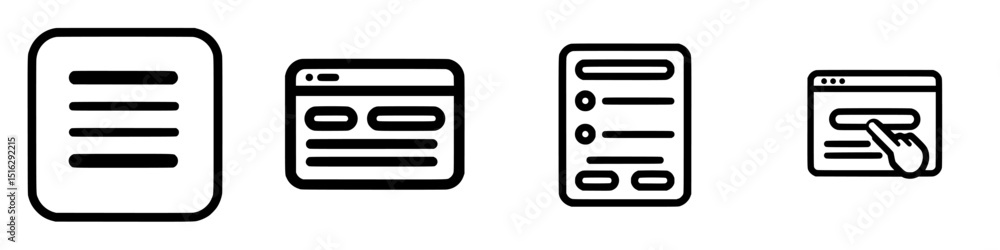Poster icon set featuring various user interface elements for design applications and web development