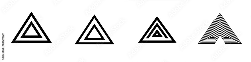 Poster geometric icon set showcasing various triangular designs with contrasting patterns and styles for cr