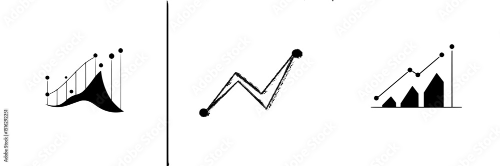 Poster collection of modern icons representing data analysis and growth trends in a minimalist design style