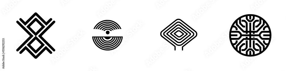 Poster icon set featuring geometric designs and abstract shapes suitable for various applications and moder
