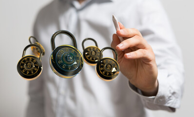 Image of digital combination locks, symbolizing online security and data protection.
