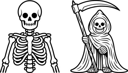 Skeleton and grim reaper halloween clipart