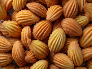 Fototapeta premium Madeleine cookies. Close-up of cookies in the form of a circle. Background