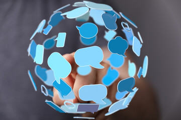 Conceptual image of interconnected communication, networking, and global conversation.