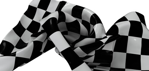 High-resolution image of a black and white checkered flag dramatically crumpled. Perfect for sports, racing, or competition themes.