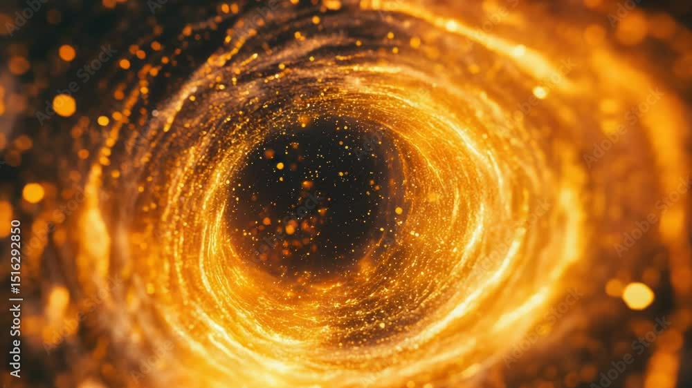 Poster a golden spiral of sparkles on a dark background