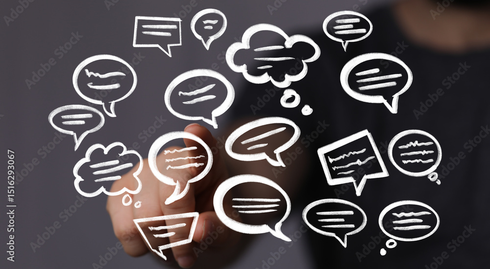 Poster abstract image of speech bubbles,ideal for communication, social media, and teamwork concepts.