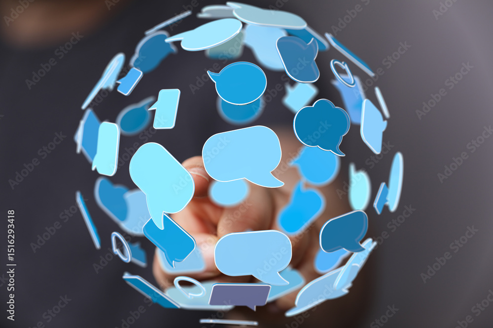 Poster abstract image depicting a network of digital communication, showcasing global interconnectedness an