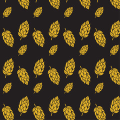 seamless pattern with golden hops on black background
