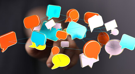 Abstract image of interconnected speech bubbles, symbolizing global communication and networking.