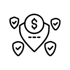 Secure finance icon with dollar symbol and shields
