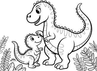 Momma dinosaur and baby dino coloring page