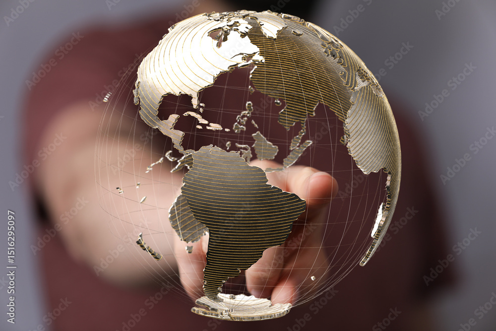 Leinwandbilder abstract image of a hand interacting with a digital globe, symbolizing global connectivity and netwo