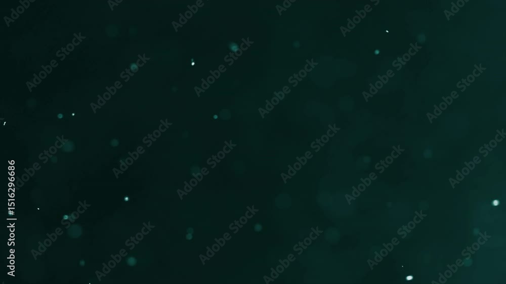 Poster abstract video of floating particles and bokeh against dark green background
