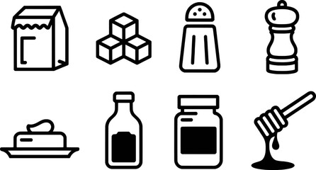 Kitchen icons sugar salt pepper honey butter