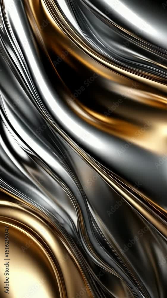 Aufkleber fluid dynamics of metallic textures: an artistic exploration of smooth silver and gold waves flowing