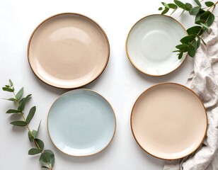 Four colorful plates on white background