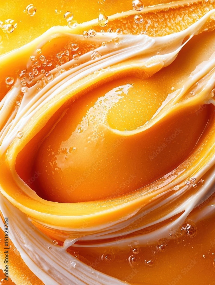 Poster close-up of a liquid substance, which appears to be orange in color. the liquid is flowing in a wave