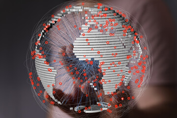 Visual representation of global data flow and network connections. Ideal for technology,...