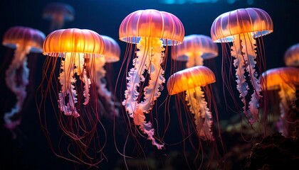 Glowing Jellyfish Underwater Swarm.