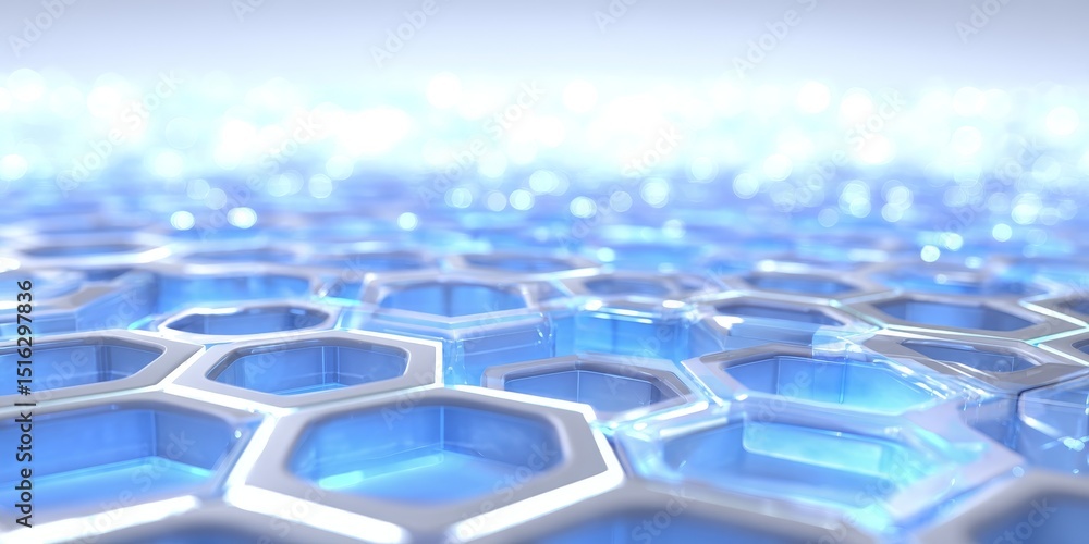 Poster abstract background, futuristic technology concept with hexagonal pattern and glowing blue energy