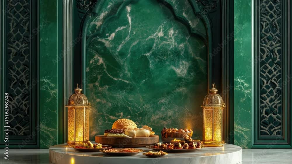 Poster a table set with plates of food next to a green wall, perfect for a party or event