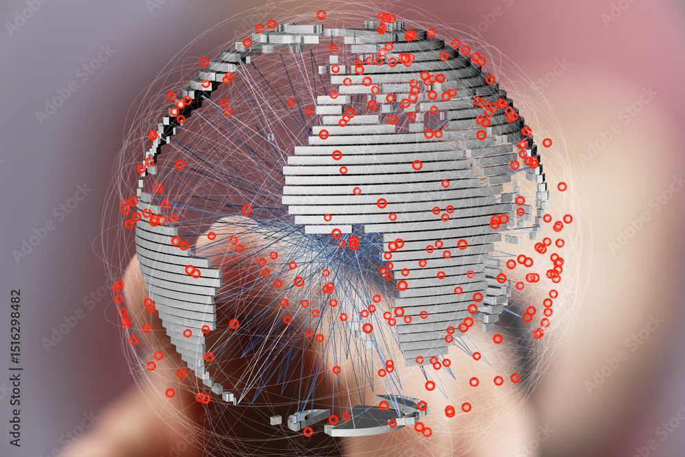 Aufkleber 3D rendering of a global network.  Connecting lines illustrate data transfer and communication.