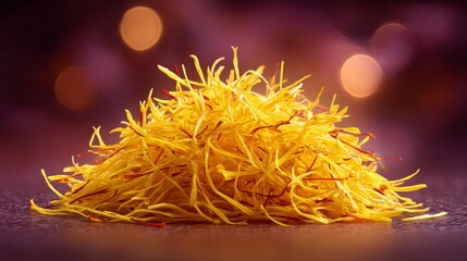 Glowing Saffron Strands Radiating Intense Golden Light Against a Soft Background